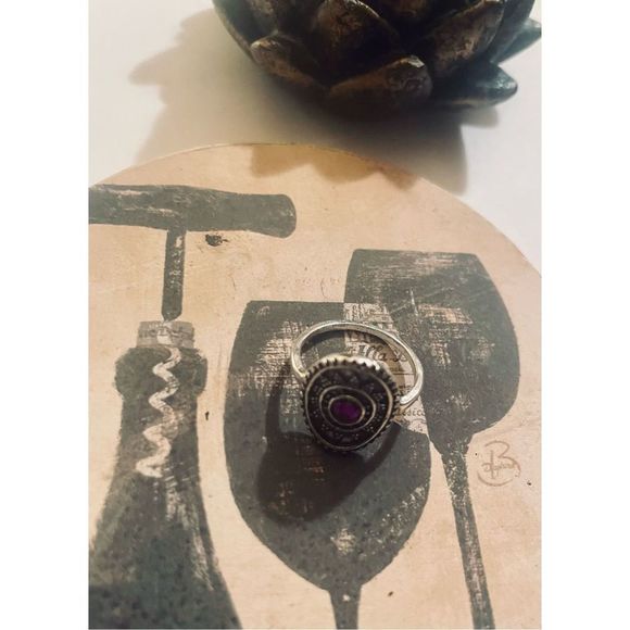 PRETTY SILVER COIN PURPLE STONE SILVER BOHO RING - Picture 4 of 5